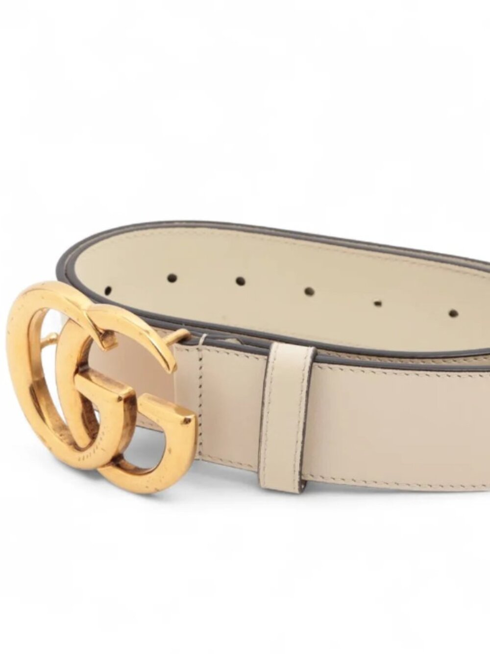Gucci Double G Leather Belt Ivory x Gold